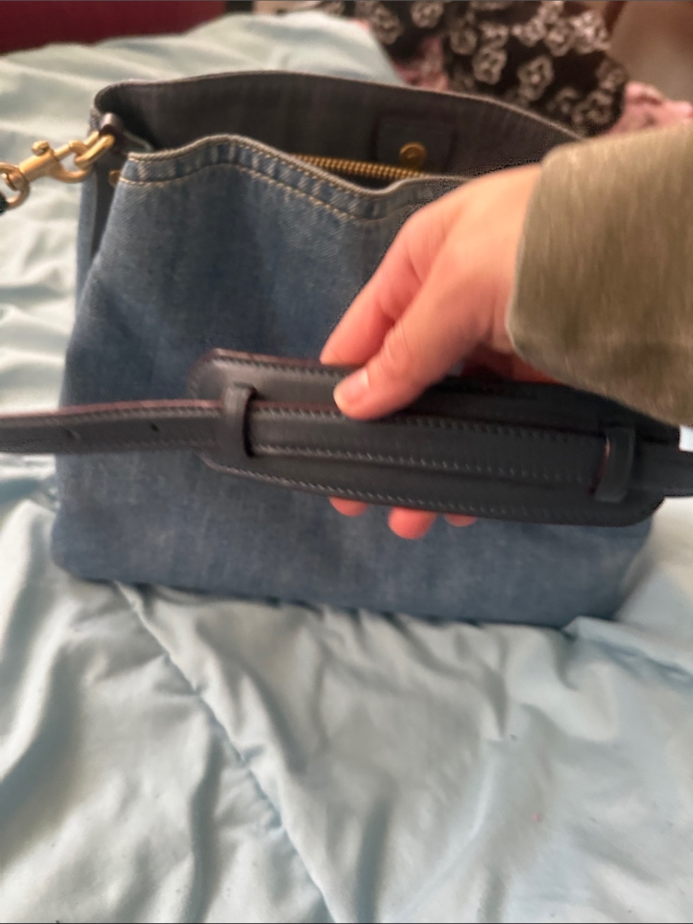 Coach Denim Shoulder Bag with Gold Hardware and Dark Brown Strap - Picture 6 of 6
